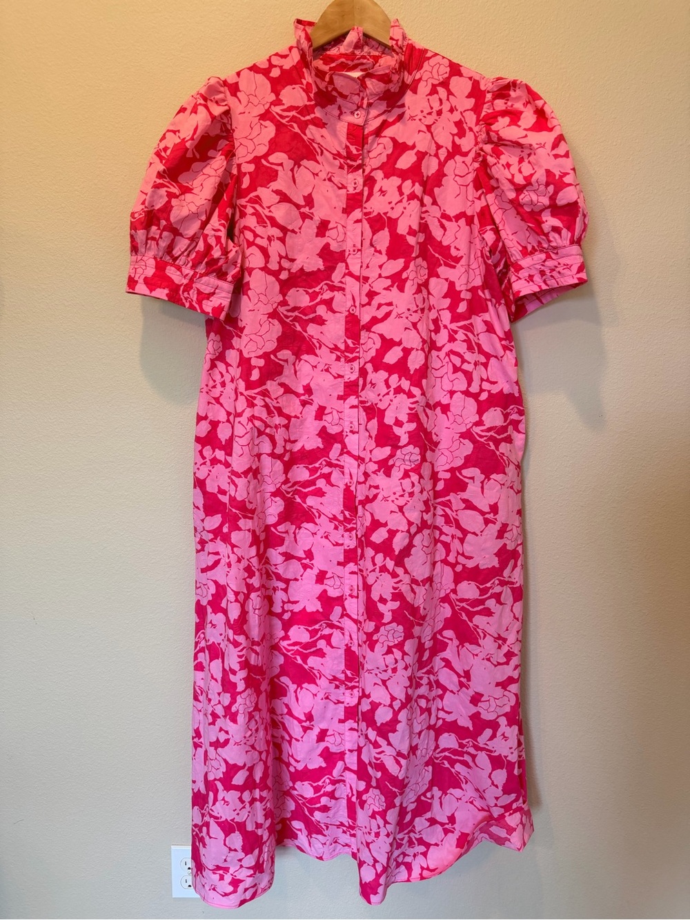 Hyacinth House Pink Floral Puff Sleeve Maxi Shirt Dress XL #0386
